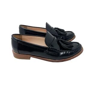 Kate Spade Size 8 Black Patent Leather Blaine Tassel Loafer Wood Heeled Slip On